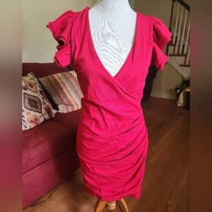 French Connection Pink Mini Dress with Ruffle Sleeves